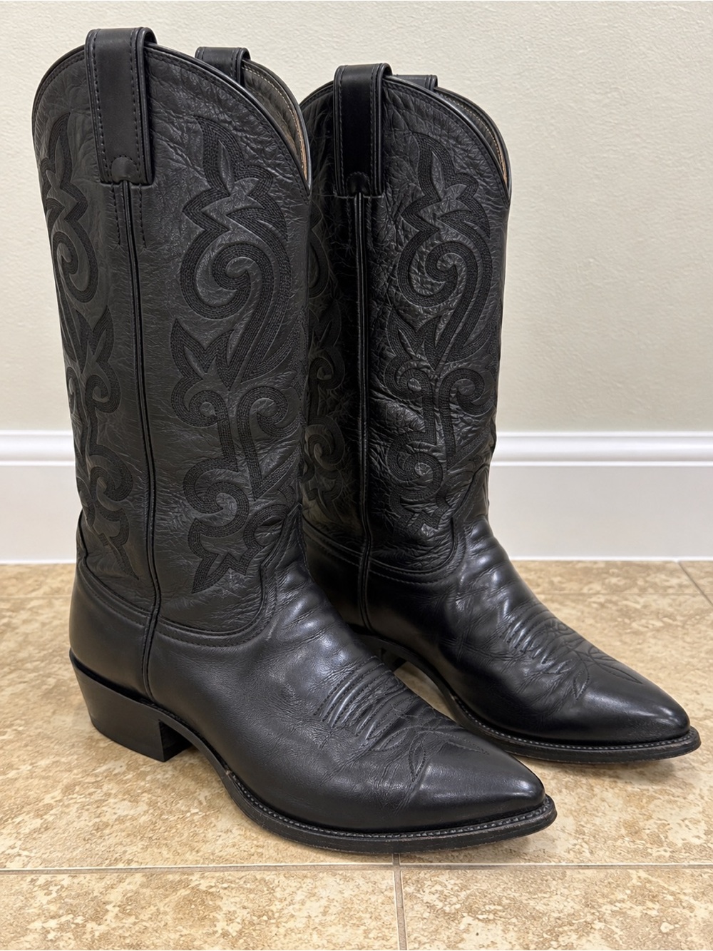 Justin Black Leather Western Cowboy Boots Style 1434 Size 9.5D